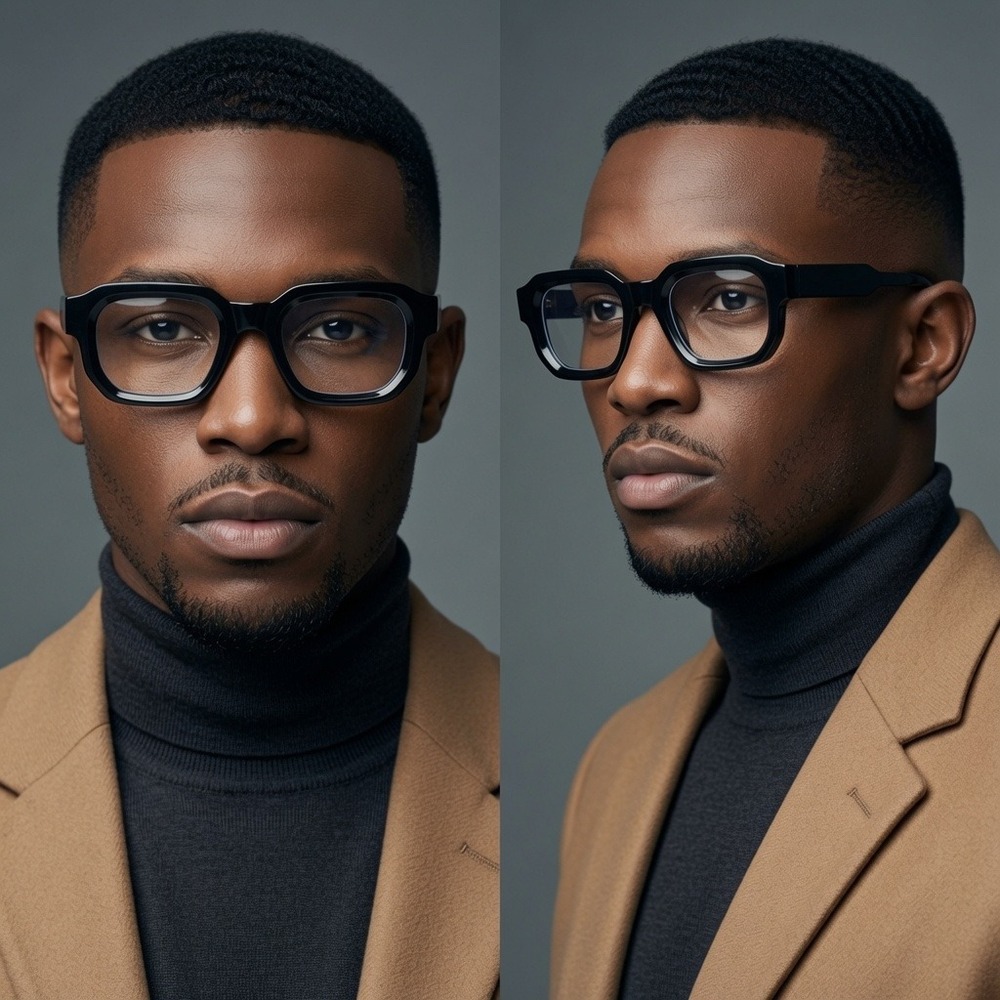 Mens Black Chunky Hip Hop Square Glasses Thick Frame Clear Lens Eyewear Street